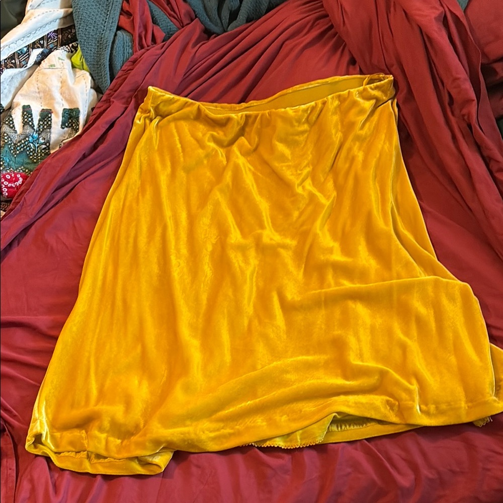 Anthropologie yellow velvet midi skirt